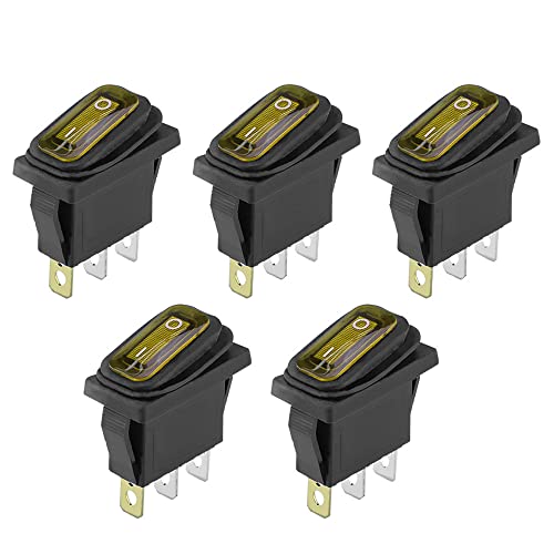 ETOPARS 5 Stück 12V 20A Kippschalter Auto KFZ Runde Wippschalter Gelb Beleuchtet Licht EIN/AUS Schalter Druckschalter Taste 3 Polig Wasserdicht Boot von ETOPARS