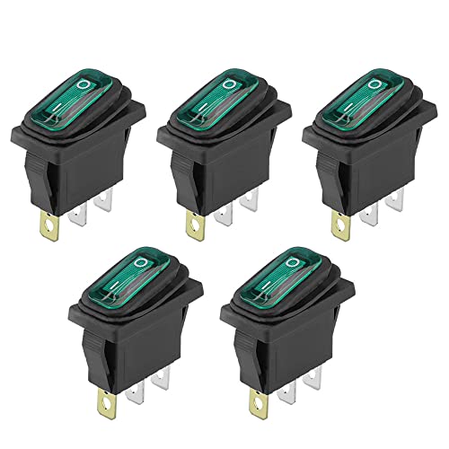 ETOPARS 5 Stück 12V 20A Kippschalter Auto KFZ Runde Wippschalter Grün Beleuchtet Licht EIN/AUS Schalter Druckschalter Taste 3 Polig Wasserdicht Boot von ETOPARS