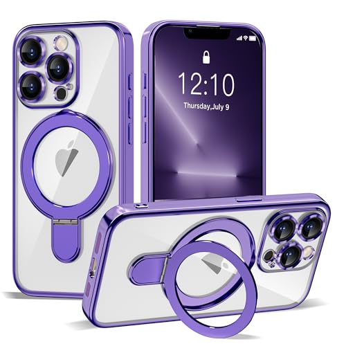 ETPESOK Kompatibel mit iPhone 13 Pro Hülle mit unsichtbarem Magnetring-Ständer [Kompatibel mit Mag-Safe] [Vollständiger Kameraobjektivschutz] Plating Clear Handyhülle für iPhone 13 Pro 6,1 Zoll, Lila von ETPESOK
