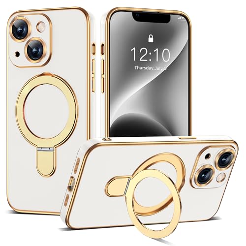 ETPESOK Kompatibel mit iPhone 14 Hülle mit magnetischem Ringständer [Kompatibel mit Mag-Safe] [Vollständiger Kameraobjektivschutz] Weiche Beschichtung, Handyhülle für iPhone 14 6,1 Zoll, Weiß von ETPESOK