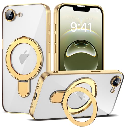 ETPESOK Kompatibel mit iPhone 16E Hülle mit unsichtbarem magnetischem Ringständer [kompatibel mit Mag-Safe] [Vollkamera-Objektivschutz] Beschichtung, transparente Handyhülle für iPhone 16E 6,1 Zoll von ETPESOK