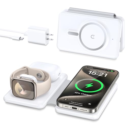 【Magnetisches kabelloses Ladegerät für iPhone】 3 in 1 Reiseladestation für Apple Geräte für iPhone 15 14 13 12 Pro Max Plus - Faltbares Ladepad für Apple Watch Series & Airpods 3 2 Pro von ETRSAIRL