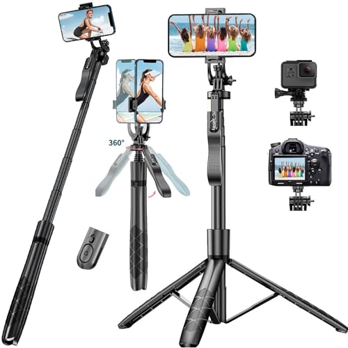 Selfie-Stick mit Fernbedienung – 152,4 cm ausziehbarer Stativständer für iPhone Android Kamera, 360 ° drehbar, Überkopfstativ, Handyhalterung, iPhone-Stabilisator für Videoaufnahmen, Vlog, Live-Stream von ETRSAIRL