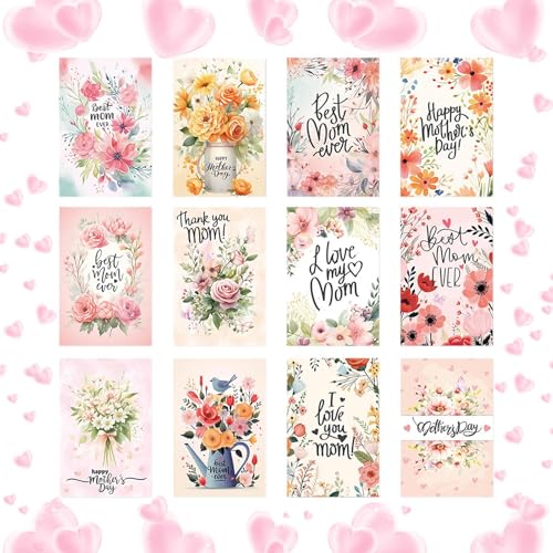 ETUCYNG Muttertagskarten Mit Blumendesign - 12 Stück Beschreibbare Muttertagskarten | Herzliche Dankeskarten Zur Wertschätzung Für Mütter, Stiefmütter & Großmütter ETUCYNG Muttertagskarten Mit Blumendesign - 12 Stück Beschreibbare Muttertagskarten | Herzliche Dankeskarten Zur Wertschätzung Für Mütter, Stiefmütter & Großmütter von ETUCYNG