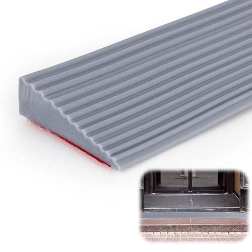 Türschwellenrampen 1,6x5,5x100cm, Übergangsprofil Überstreifen für Türschwellen, Schwelle Übergangsschiene Selbstklebend, Rutschfeste Gummirampe Auffahrrampe für Rollstuhl, Kinderwagen, Scooter, Grau von EUBSWA
