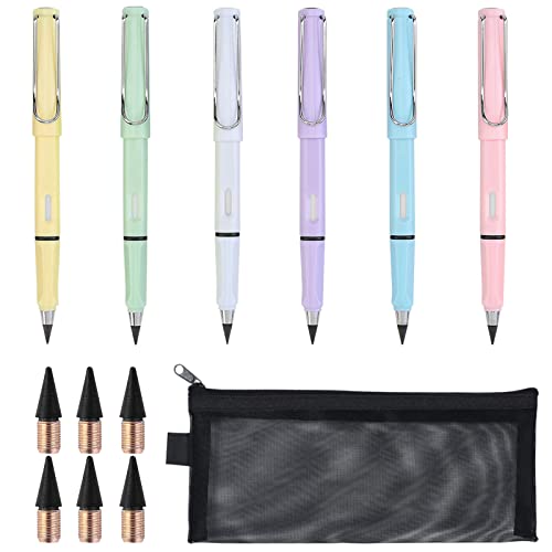 Tintenlose Bleistifte, ewig, ewiger Bleistift, Forever Bleistift, 6 Stück HB-Bleistifte, wiederverwendbar, löschbar, unendlicher Bleistift mit Radiergummi + 6 austauschbare Graphitspitzen + 1 von EUBUY