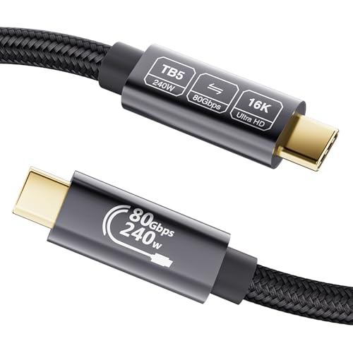 EUDOBEL 80Gbps USB C Thunderbolt 5 Kabel 1m, Unidirektionale Bandbreite bis 120Gbps,Unterstützt 240W 5A Ladeleistung,Video 16K@30Hz 8K@60Hz,12-Bit-Farbtiefe für Thunderbolt 4,USB 4,SSD,eGPU,Laptop von EUDOBEL
