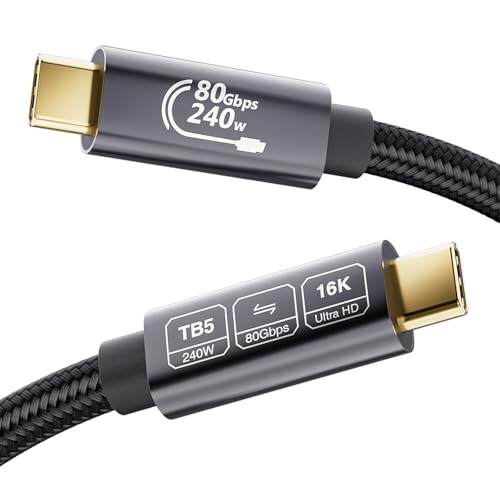 EUDOBEL USB 4 V2.0 80Gbps Thunderbolt 5 Kabel 0,5m, Unidirektionale Bandbreite bis 120Gbps,Unterstützt 240W Ladeleistung,Video 16K@30Hz 8K@60Hz,12-Bit-Farbtiefe für Thunderbolt 4,USB 4,SSD,eGPU,Laptop von EUDOBEL