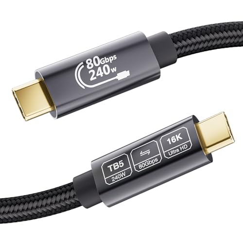 EUDOBEL USB C 80Gbps Thunderbolt 5 Kabel 2m, Unidirektionale Bandbreite bis 120Gbps,Unterstützt 240W 5A Ladeleistung,Video 16K@30Hz 8K@60Hz,12-Bit-Farbtiefe für Thunderbolt 4,USB 4,SSD,eGPU,Laptop von EUDOBEL