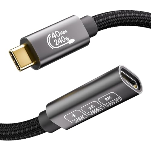 EUDOBEL USB C Verlängerung Kabel 2m,Thunderbolt 4 Verlängerung，USB 4 Verlängerung 8K@60Hz,40Gbps,240W USB C Stecker auf Buchse für Thunderbolt 3,USB 3,iPhone 15/Pro/Pro Max,Galaxy S24,MacBook,Switch von EUDOBEL