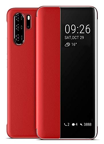 EUDTH Huawei P30 Pro Schutzhülle, Smart View Cover, Klappetui, Leder, Flip Cover, Schutzhülle für Huawei P30 Pro 6,47 Zoll (16,47 cm), Rot von EUDTH