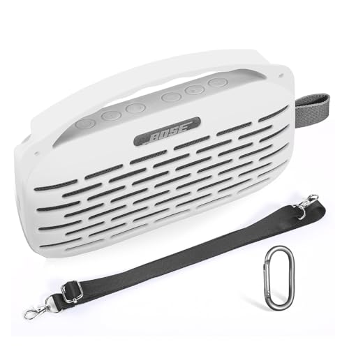 EUGOOCX Silikon-Schutzhülle für Bose SoundLink Flex 2. Generation, tragbare Bluetooth-Lautsprecher-Schutzhülle, Tragetasche für Outdoor-Lautsprecher, Zubehör (graues Weiß) von EUGOOCX
