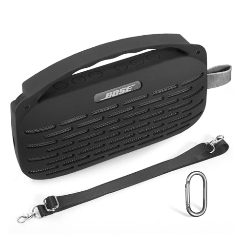 EUGOOCX Silikon-Schutzhülle für Bose SoundLink Flex 2. Generation, tragbarer Bluetooth-Lautsprecher, Schutzhülle, Tragetasche für Outdoor-Lautsprecher, Zubehör (schwarz) von EUGOOCX