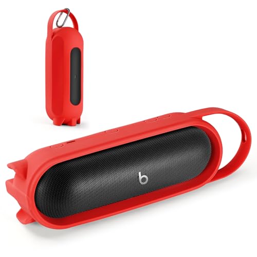 EUGOOCX Silikon-Tragetasche für Beats Pill 2024 tragbare Bluetooth-Lautsprecher, Schutzhülle, Reise-Hülle, Lautsprecher-Zubehör (rot) von EUGOOCX