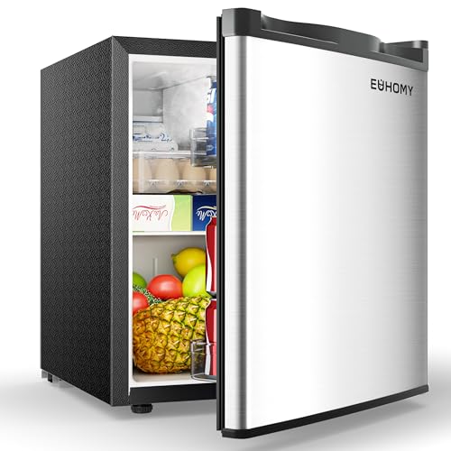 EUHOMY 46L Mini-Kühlschrank mit Umkehrbarer Tür, 7-Stufen Thermostat + Kühlbox, 39dB Ultra-Leise Kühlschrank klein für Schlafzimmer/Büro, Energieeffizient, Kompakt (Siber) von EUHOMY