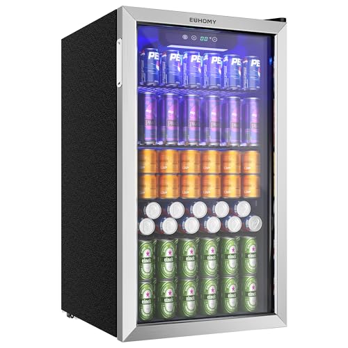 EUHOMY Getränkekühlschrank, Minikühlschrank für 126 Dosen mit Glastür, kleiner Kühlschrank mit verstellbaren Regalen für Limonade, Bier oder Wein, perfekt für Zuhause/Bar/Büro, Silber, Edelstahl EUHOMY Getränkekühlschrank, Minikühlschrank für 126 Dosen mit Glastür, kleiner Kühlschrank mit verstellbaren Regalen für Limonade, Bier oder Wein, perfekt für Zuhause/Bar/Büro, Silber, Edelstahl von EUHOMY