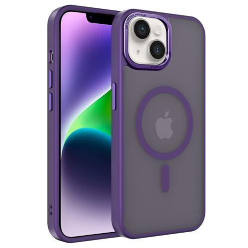 EUMADOVE Magnetische iPhone-Hülle, kompatibel mit Magsafe, militärischer Schutz, dünn, durchscheinend, matt, stoßfest, mit kratzfester, Anti-Fingerabdruck-Handyhülle (Tiefviolett, iPhone 14/13) von EUMADOVE