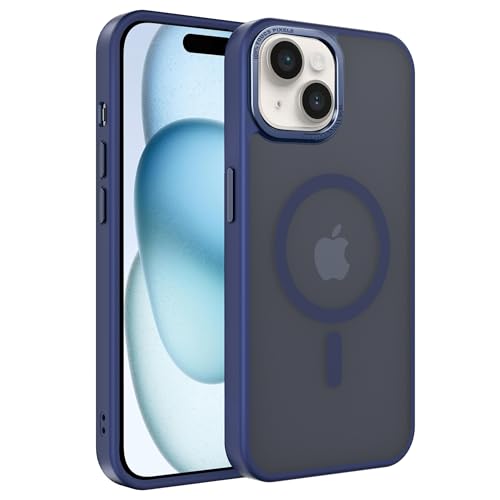 EUMADOVE Magnetische iPhone-Hülle, kompatibel mit Magsafe, militärischer Schutz, dünn, durchscheinend, matt, stoßfest, mit kratzfester Anti-Fingerabdruck-Handyhülle (Dunkelblau, iPhone 15) von EUMADOVE