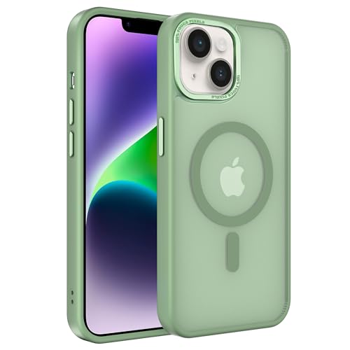EUMADOVE Magnetische iPhone-Hülle, kompatibel mit Magsafe, militärischer Schutz, dünn, durchscheinend, matt, stoßfest, mit kratzfester Anti-Fingerabdruck-Handyhülle (Matcha-Grün, iPhone 14/13) von EUMADOVE