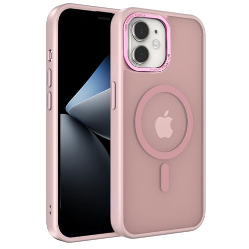 EUMADOVE Magnetische iPhone-Hülle, kompatibel mit Magsafe, militärischer Schutz, dünn, durchscheinend, matt, stoßfest, mit kratzfester Anti-Fingerabdruck-Handyhülle (Rosa, iPhone 11) von EUMADOVE