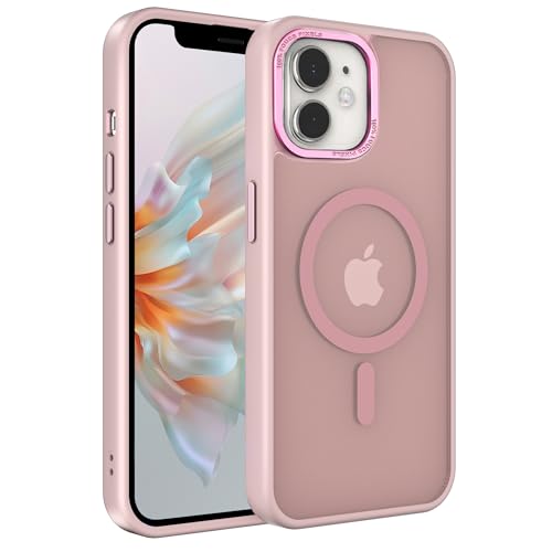 EUMADOVE Magnetische iPhone-Hülle, kompatibel mit Magsafe, militärischer Schutz, dünn, durchscheinend, matt, stoßfest, mit kratzfester Anti-Fingerabdruck-Handyhülle (Rosa, iPhone 12mini) von EUMADOVE
