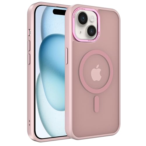 EUMADOVE Magnetische iPhone-Hülle, kompatibel mit Magsafe, militärischer Schutz, dünn, durchscheinend, matt, stoßfest, mit kratzfester Anti-Fingerabdruck-Handyhülle (Rosa, iPhone 15) von EUMADOVE
