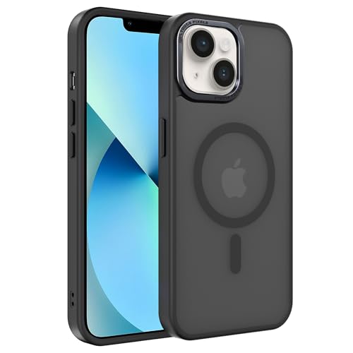EUMADOVE Magnetische iPhone-Hülle, kompatibel mit Magsafe, militärischer Schutz, dünn, durchscheinend, matt, stoßfest, mit kratzfester Anti-Fingerabdruck-Handyhülle (Schwarz, iPhone 13mini) von EUMADOVE