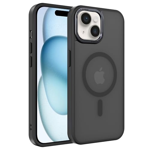 EUMADOVE Magnetische iPhone-Hülle, kompatibel mit Magsafe, militärischer Schutz, dünn, durchscheinend, matt, stoßfest, mit kratzfester Anti-Fingerabdruck-Handyhülle (Schwarz, iPhone 15) von EUMADOVE