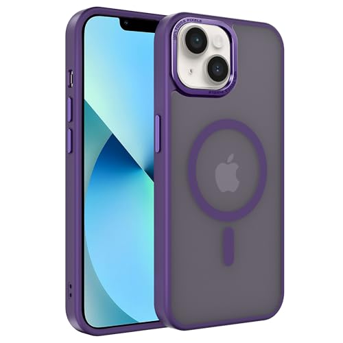 EUMADOVE Magnetische iPhone-Hülle, kompatibel mit Magsafe, militärischer Schutz, dünn, durchscheinend, matt, stoßfest, mit kratzfester Anti-Fingerabdruck-Handyhülle (Tiefviolett, iPhone 13mini) von EUMADOVE