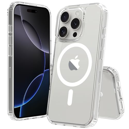 EUMADOVE Magnetische iPhone-Hülle, kompatibel mit Magsafe, militärischer Schutz, dünn, durchscheinend, matt, stoßfest, mit kratzfester Anti-Fingerabdruck-Handyhülle (transparent, iPhone 16 Pro) von EUMADOVE