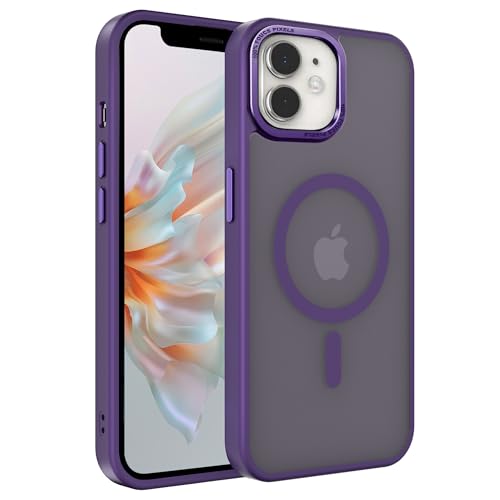 EUMADOVE Magnetische iPhone-Hülle, kompatibel mit Magsafe, militärischer Schutz, schmal, durchscheinend, matt, stoßfest, mit kratzfester Anti-Fingerabdruck-Handyhülle (Tiefviolett, iPhone 12mini) von EUMADOVE