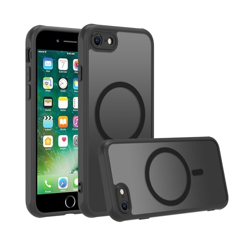 für iPhone se Hülle Stoßfest Militärstandard FallSchutz Handyhülle, Mattierte Durchscheinende Rückseite Schutzhülle, Anti-Fingerabdruck (Schwarz MagSafe, iPhone SE 3/2 (2022/2020)iPhone 8/7) von EUMADOVE