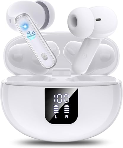 EUQQ Bluetooth 5.4 Kopfhörer, Wireless Kopfhörer mit 4 ANC Geräuschunterdrückung Mic, 36 Stunden Wiedergabe In Ear Kopfhörer, Kabellose Kopfhörer HiFi Stereo IP7 Wasserdicht für iOS & Android, Weiß von EUQQ