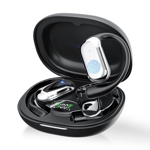 EUQQ Bluetooth-Kopfhörer, Sport Kopfhörer Bluetooth 5.4 Open Ear Kabellose Kopfhörer mit 4 HD Mics, 40 Stunden Wiedergabe für iOS und Android, LED Ladeetui, IP7 wasserdicht, Schwarz (2025) von EUQQ