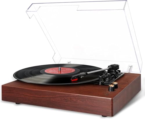EUQQZU Plattenspieler, Bluetooth Schallplattenspieler mit Stereo-Lautsprechern, 3-Gang 33/45/78 u/min, Vinyl Player mit AUX-Eingang, Kopfhöreranschluss, RCA-Ausgang und USB, Retro Design in Holzoptik von EUQQZU