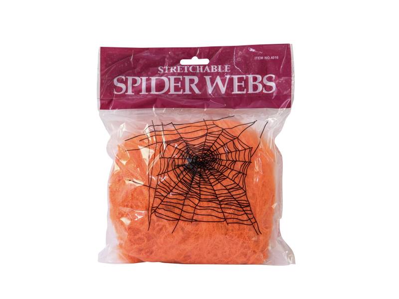 Spinnennetz synthetisch, orange, 50g Packung - Gruseldekoration + 2 Kunststoffspinnen - Spinnweben von EUROPALMS