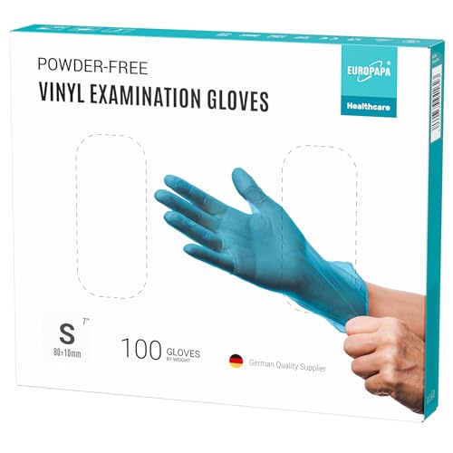 EUROPAPA® 100x Vinylhandschuhe Einweghandschuhe Untersuchungshandschuhe Einmalhandschuhe latexfrei puderfrei Vinyl Handschuhe in Gr. S, M, L & XL verfügbar (Blau, S) von EUROPAPA