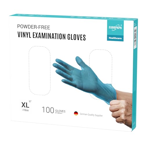 EUROPAPA® 100x Vinylhandschuhe Einweghandschuhe Untersuchungshandschuhe Einmalhandschuhe latexfrei puderfrei Vinyl Handschuhe in Gr. S, M, L & XL verfügbar (Blau, XL) von EUROPAPA