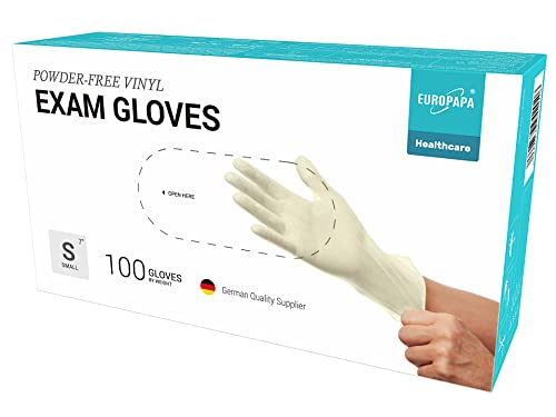 EUROPAPA® 100x Vinylhandschuhe Einweghandschuhe Untersuchungshandschuhe Einmalhandschuhe latexfrei puderfrei Vinyl Handschuhe in Gr. S, M, L & XL verfügbar (Gelb Premium, S) von EUROPAPA