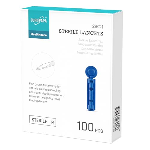 EUROPAPA® Lanzetten, Steril Einweglanzette, Blutlanzetten, Sicherheitslanzetten für Blutentnahme Blutzuckermessung Kapillare, Diabetic, 100 STK, EUROPAPA BG-Serie Blutzuckermessgerät Anwendbar von EUROPAPA