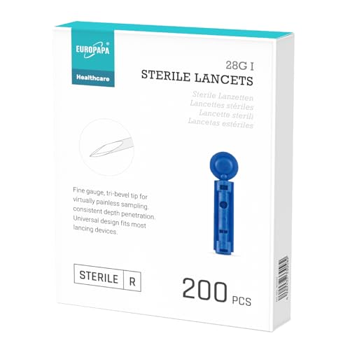 EUROPAPA® Lanzetten, Steril Einweglanzette, Blutlanzetten, Sicherheitslanzetten für Blutentnahme Blutzuckermessung Kapillare, Diabetic, 200 STK, EUROPAPA BG-Serie Blutzuckermessgerät Anwendbar von EUROPAPA