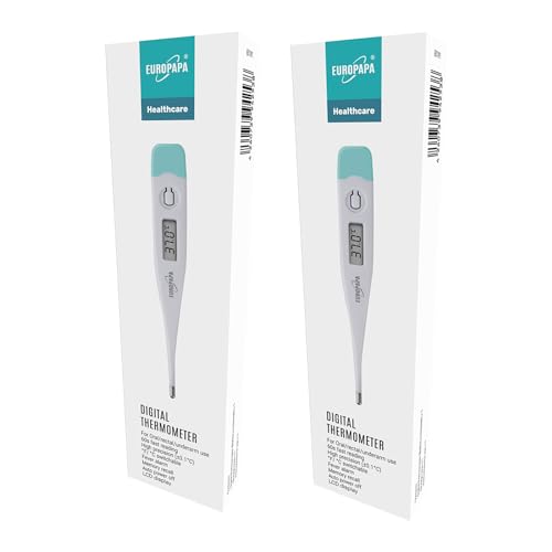 EUROPAPA 2 Stück Digitales Fieberthermometer für Babys, Kinder und Erwachsene, Thermometer für oral, axillar oder rektal, wasserdicht mit Fieberalarm (Grün) von EUROPAPA