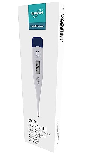 EUROPAPA Digitales Fieberthermometer für Babys, Kinder und Erwachsene, Thermometer für oral, axillar oder rektal, wasserdicht mit Fieberalarm (Dunkelblau) von EUROPAPA