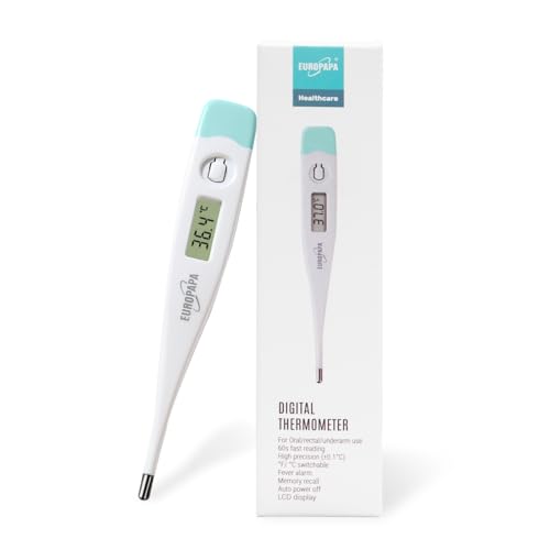 EUROPAPA Digitales Fieberthermometer für Babys, Kinder und Erwachsene, Thermometer für oral, axillar oder rektal, wasserdicht mit Fieberalarm (Grün) von EUROPAPA