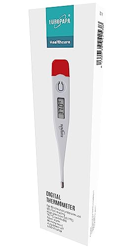 EUROPAPA Digitales Fieberthermometer für Babys, Kinder und Erwachsene, Thermometer für oral, axillar oder rektal, wasserdicht mit Fieberalarm (Rot) von EUROPAPA