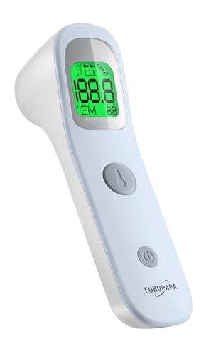 EUROPAPA Fieberthermometer für Baby Kinder Erwachsene, Infrarot Stirnthermometer mit Fieberalarm, °C/°F Schalter, 30-facher Messwertspeicher (Blau) von EUROPAPA