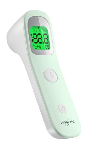 EUROPAPA Fieberthermometer für Baby Kinder Erwachsene, Infrarot Stirnthermometer mit Fieberalarm, °C/°F Schalter, 30-facher Messwertspeicher (Grün) von EUROPAPA