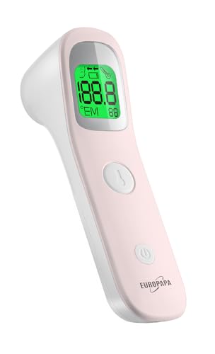 EUROPAPA Fieberthermometer für Baby Kinder Erwachsene, Infrarot Stirnthermometer mit Fieberalarm, °C/°F Schalter, 30-facher Messwertspeicher (Rosa) von EUROPAPA
