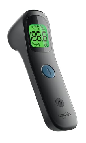 EUROPAPA Fieberthermometer für Baby Kinder Erwachsene, Infrarot Stirnthermometer mit Fieberalarm, °C/°F Schalter, 30-facher Messwertspeicher (Schwarz) von EUROPAPA