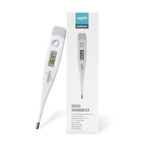 EUROPAPA digitales Fieberthermometer für Babys, Kinder und Erwachsene, Thermometer für oral, axillar oder rektal, wasserdicht mit Fieberalarm (Grau) von EUROPAPA